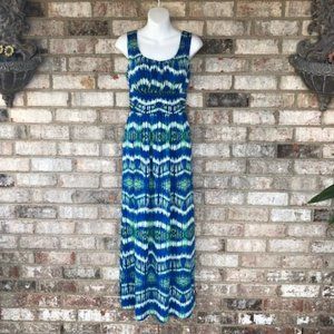 AB STUDIO BLUE/GREEN MAXI DRESS WATER COLOR SMALL